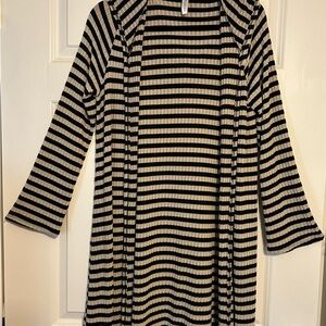 Comfy Long Black and Cream Hooded Women's Cardigan